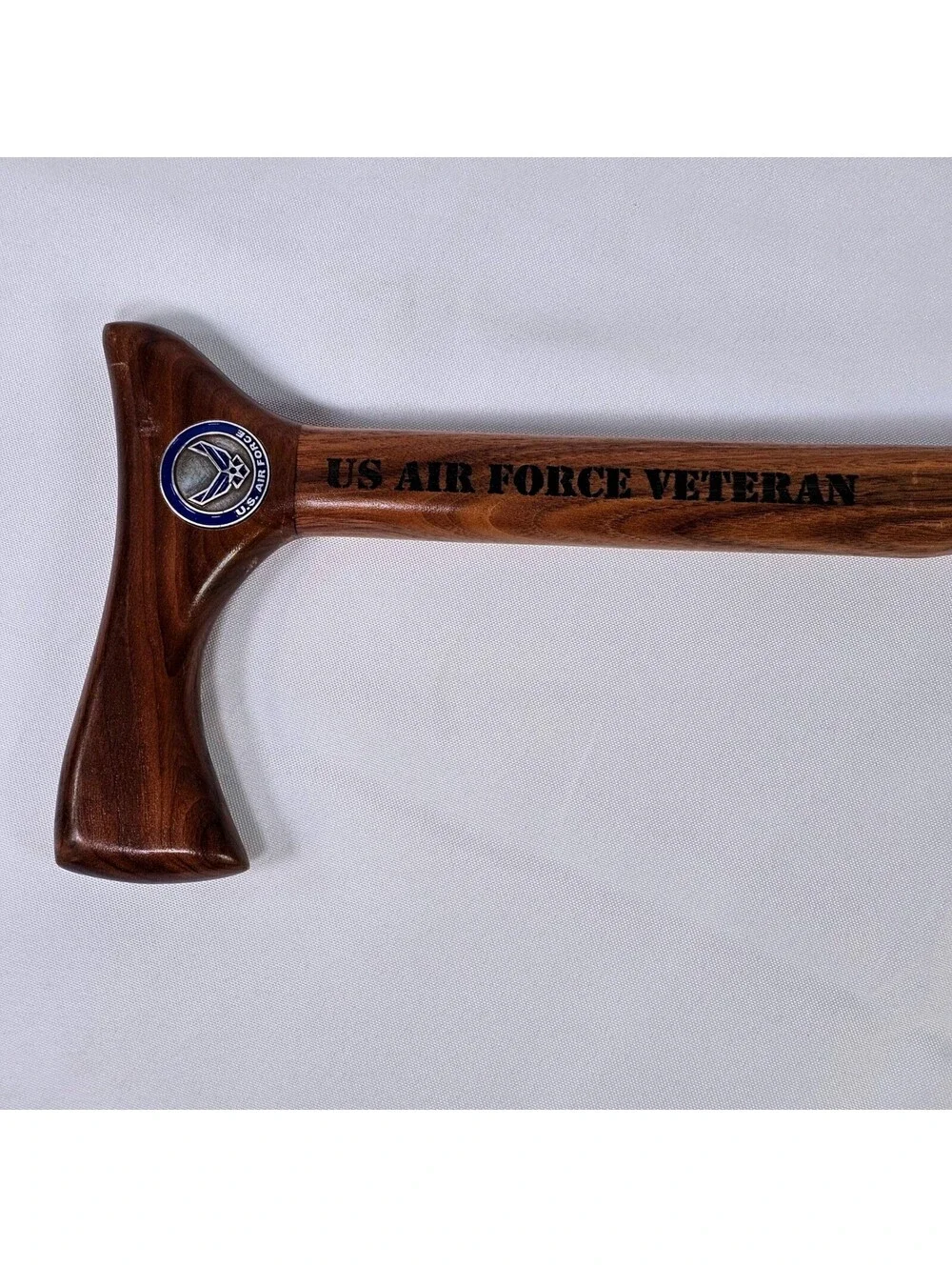 US Air Force Veteran Walnut Wood Walking Cane Spiral Carved Handcrafted Brown